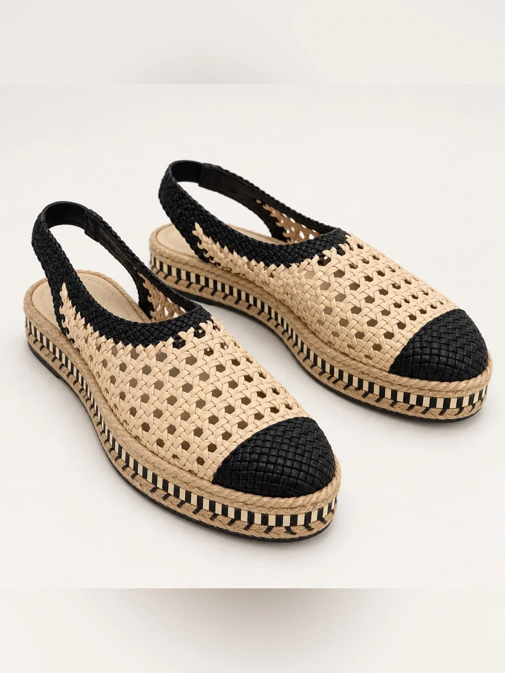 NWOB Tory Burch Dandy Woven Platform Slingback Espadrilles Black Tan Size 7M